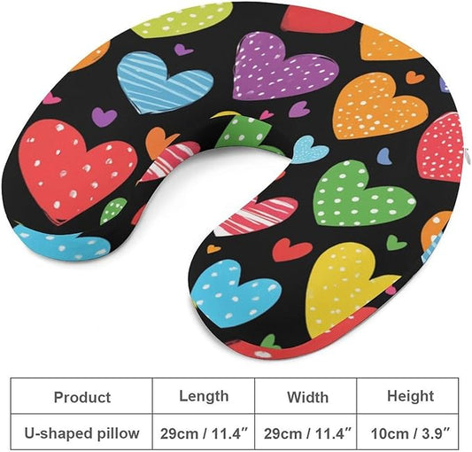 Soft Polyester Travel Neck Pillow, LGBT Pride Rainbow Hearts U-Shaped, Cervical Support Compact for Bus Airplane Rest, Machine Washable Breathable Design