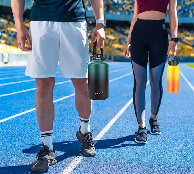 Water Bottle Insulated 32oz 40oz 64oz 128oz Straw Lid Spout Lid & 3 Lids, Leak Proof, Vacuum Insulated,Stainless Steel Water Bottle Wide Mouth for Sports, Gym or Office