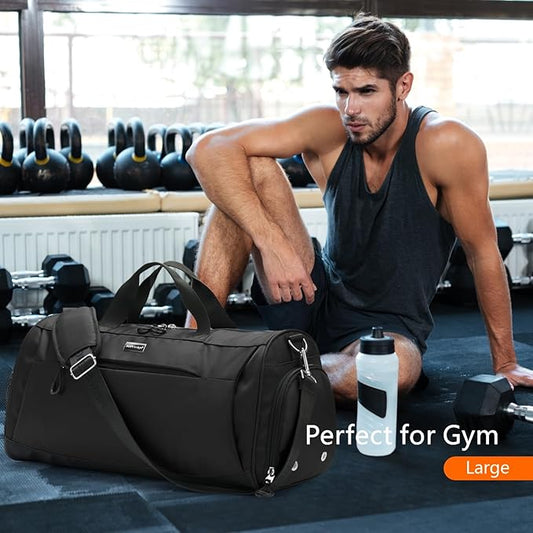 TOPDesign Gym Bag for Women & Men, Unisex Duffel Bag with Shoe Compartment & Wet Pocket for Travel Sports Gym (L Black)