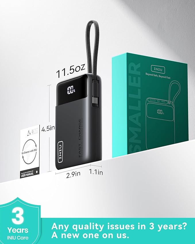 INIU Portable Charger, Small 20000mAh Power Bank with Built-in USB-C, 45W Fast Charging Flight Travel Emergency, for Family Students Women Men Kid Girl Boy