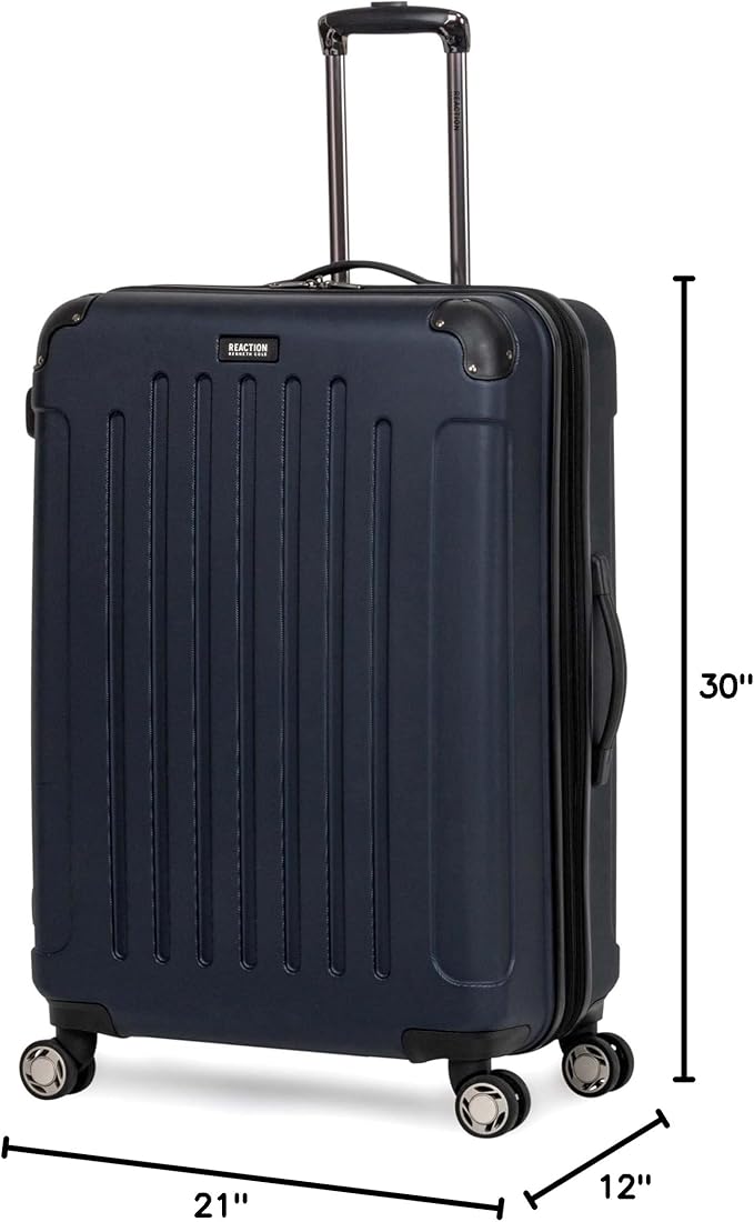Kenneth Cole REACTION Renegade Luggage Expandable 8-Wheel Spinner Lightweight Hardside Suitcase, Navy Blue, 28-Inch Checked