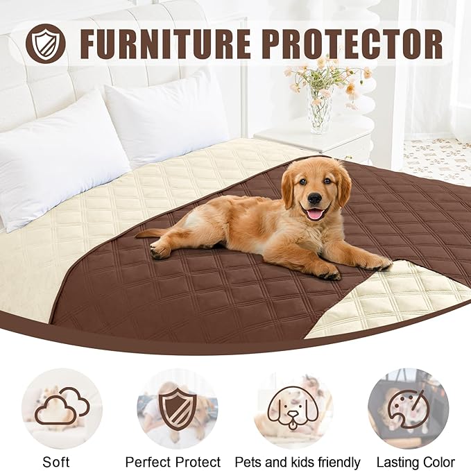 Smiry Waterproof Dog Bed Cover Blanket 30x70, Soft Reversible Pet Blanket, Washable Leakproof Cats Dogs Couch Cover for Sofa, Couch, Furniture, Lattice, Brown/Beige