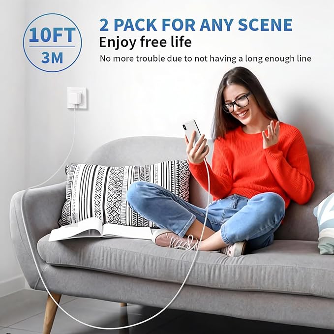 USB C Charger Block, 40W Dynamic Wall Charger with 60W Max, 2Pack Foldable Fast Type C Plug with 10FT Long USB C Charging Cable for iPhone 17 Pro Max/17 Pro/17/16/16 Pro Max/15 Pro Max/15,iPad Pro/Air