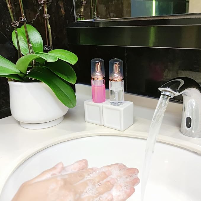 8 Pcs 1oz 30ml Plastic Foamer Pump Bottle Foam Dispenser Bottles Mini Liquid Foaming Bottles for Refillable Travel Hand Soap Foaming,Shampoo,Castile,Cleaning (Rose Gold+Clear)