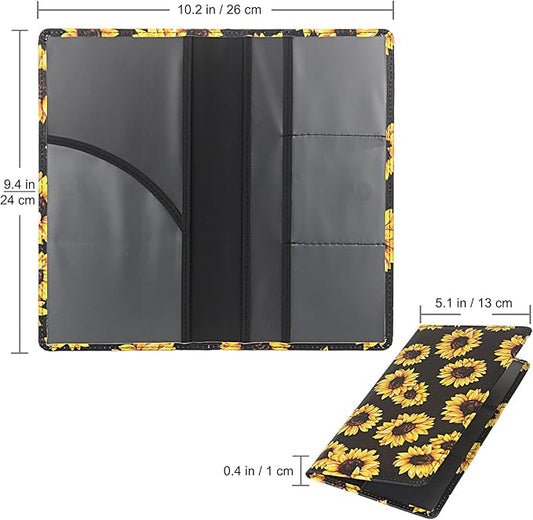 Premium Car Registration & Insurance Card Holder with Magnetic Shut, Vehicle Glove Box Car Organizer - For Documents, Cards, License (Sunflower B)