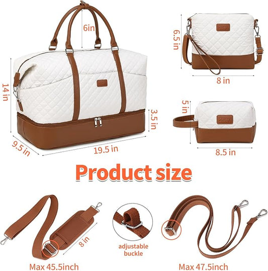 Weekender Bag, Large Travel Duffel Bag for Women, Carry on Overnight Bag with Shoe Compartment and Toiletry Bags