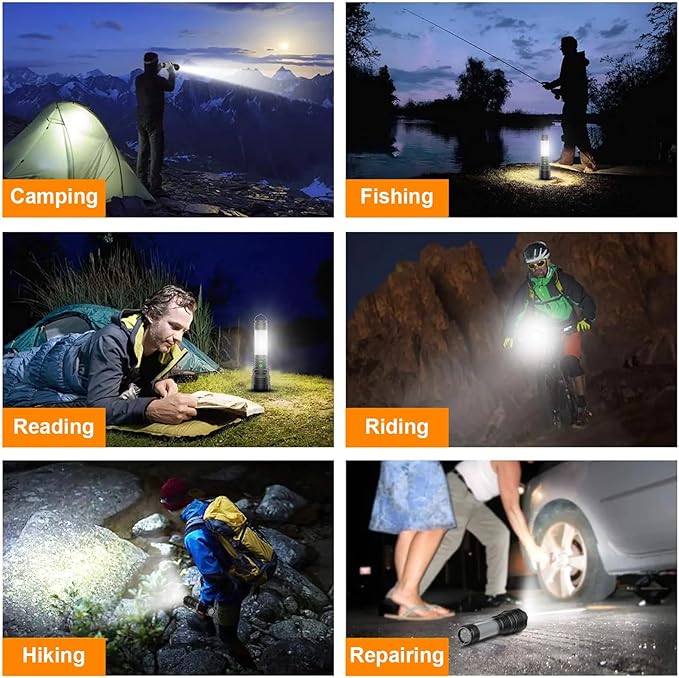 Hoxida Rechargeable Camping Lanterns Flashlight High Lumens- 2000 Meters Long Beam Super Bright LED Flashlight, Waterproof Camping Tent Lights 5 Modes, Zoomable Camp Flashlight Lantern 2pcs