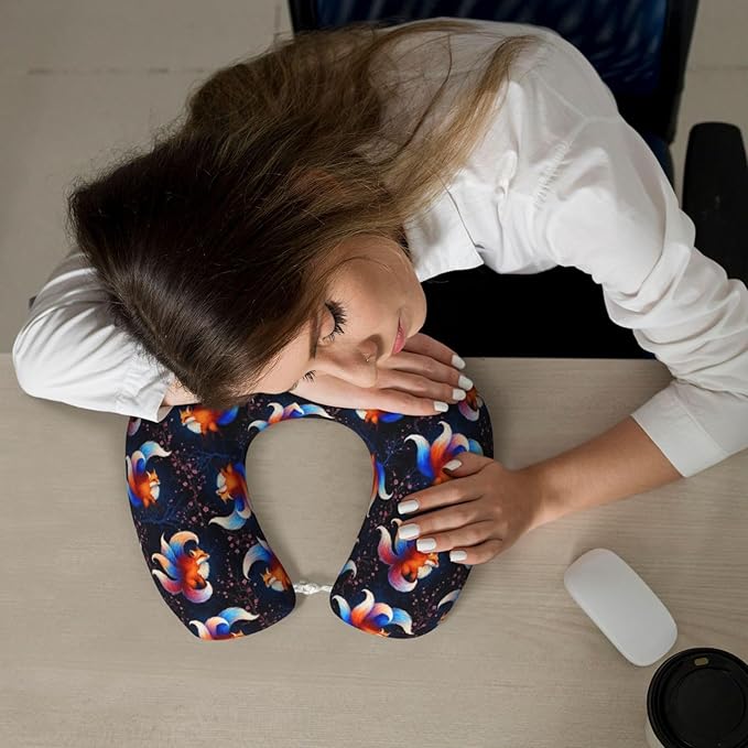 Unique Travel U Shaped Pillows Cherry Flowers Blossom Magic Anime Fox for Airplanes Car Flight, Comfortable Chin Head Neck Cushion Supporting, Polyester Removable Cover