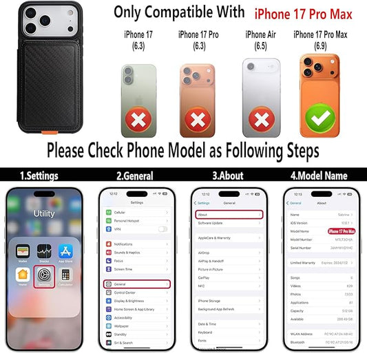 GUERNICA for iPhone 17 Pro Max (6.9") Case Wallet with Card Holder, RFID Blocking Leather Protection, Shockproof Women Men Phone Case for Apple 17 Pro Max, A - Black