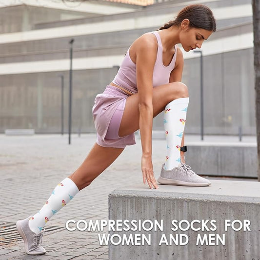 Graduated Compression Socks for Women&Men 20-30mmhg Knee High Socks Travel Hiking Running Stocking