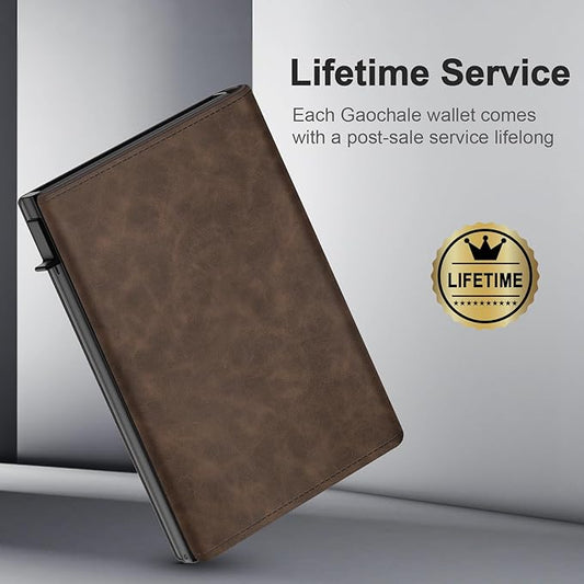 GAOCHALE Wallet for Men Pop up Card Holder, Smart, Slim, Minimalist Design for Front Pocket, Premium RFID Blocking, 10-14 Card Capacity | ID Window | Cash Slot(Gradient Light Brown)