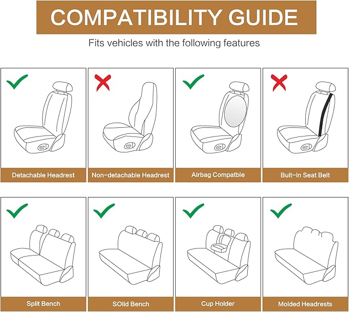 HAIYAOTIMES Leather Car Seat Covers Full Set, Waterproof Faux Leather Seat Covers for Cars, Non-Slip Car Interior Covers Universal Fit for Most Cars Sedans Trucks SUVs, Gray