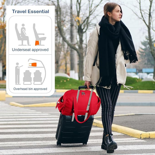 TOPDesign Travel Duffel Bag for Women, Puffer Gym Bag Sports Tote with Wet Pocket, Carry On Weekender with Luggage Sleeve (Red)