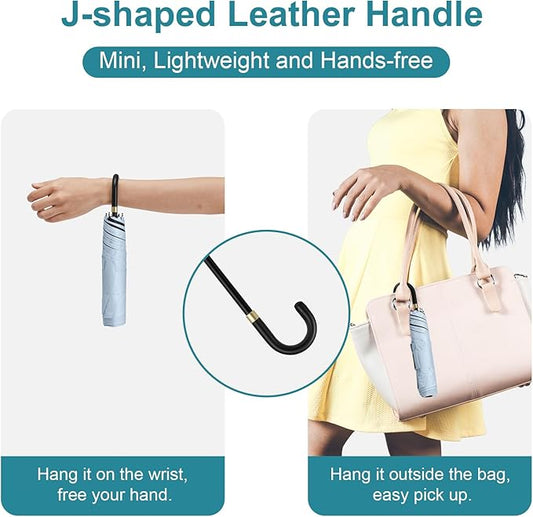 G4Free Mini Travel Umbrella UPF 50+ Ultralight Slim UV Protection Parasol, Windproof Compact Umbrella for Sun & Rain, Portable with J Hook Curved Handle Japanese Style for Women