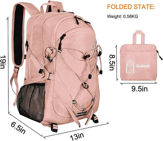 45L Hiking Backpack with Rain Cover, Lightweight Foldable Camping Backpack for Trekking, Water-Resistant Daypack with Hiking Pole & Mat Carrying System,Pink