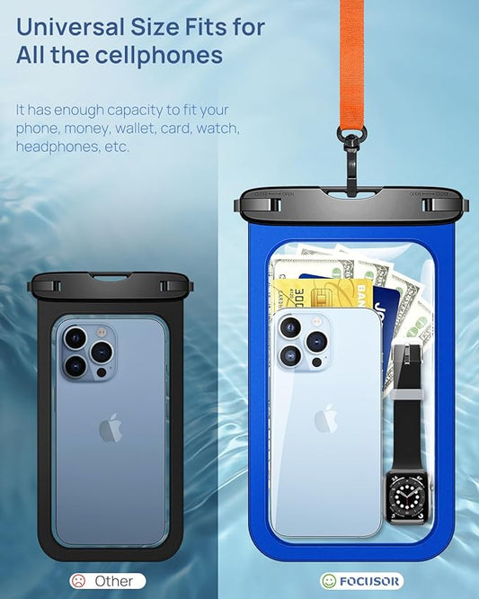 Lanhiem 10.5" Large Waterproof Phone Pouch, 2 Pack Universal IPX8 Waterproof Dry Bag with Lanyard for iPhone 16 15 14 Pro Max, Samsung Galaxy S24 S23 S22 Ultra, S23 FE, Pixel 9 8 Pro, Black+Blue