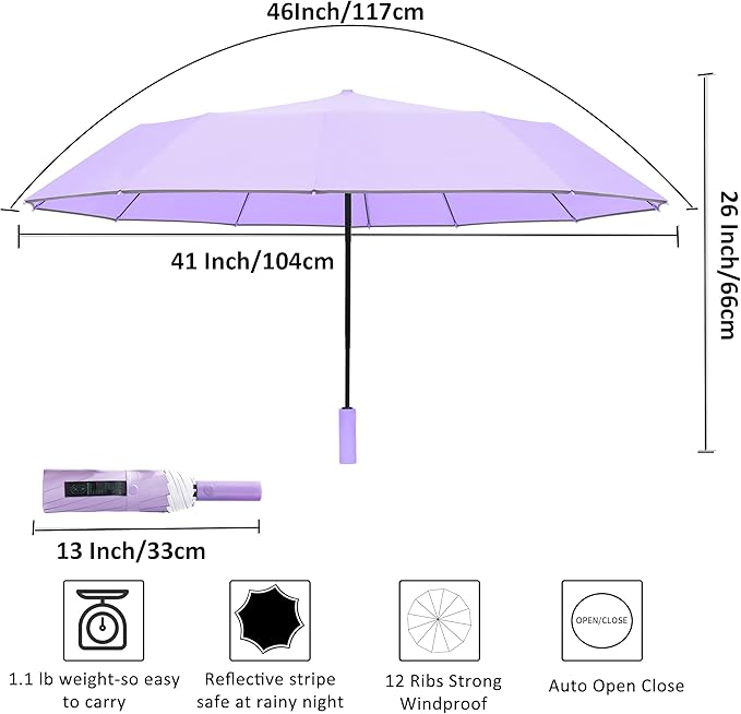 BAODINI Windproof Compact Rain Umbrella for Travel 42/46 Inch Premium Fabric Auto Open Perfect for Purse and Backpack Portable Umbrella for Women and Men