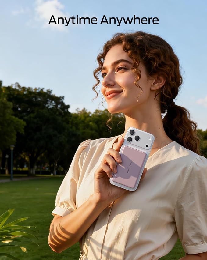 MOVE SPEED 0.5'' 10,000mAh Magnetic Power Bank, Alloy-Design MagSafe Portable Charger,Fast Charging Magsafe Battery Pack for iPhone 16/15/14/13/12,Travel Essential,Blush Pink