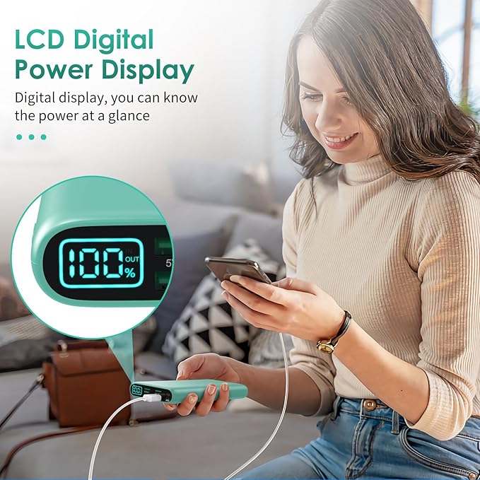 Portable Charger 38800mAh,LCD Display Power Bank,5 USB Outputs Battery Pack Backup, USB-C 3A in&out Travel Essential Portable Phone Charger For iPhone 17/16/15/14/13 Pro,Android Samsung Galaxy-Green