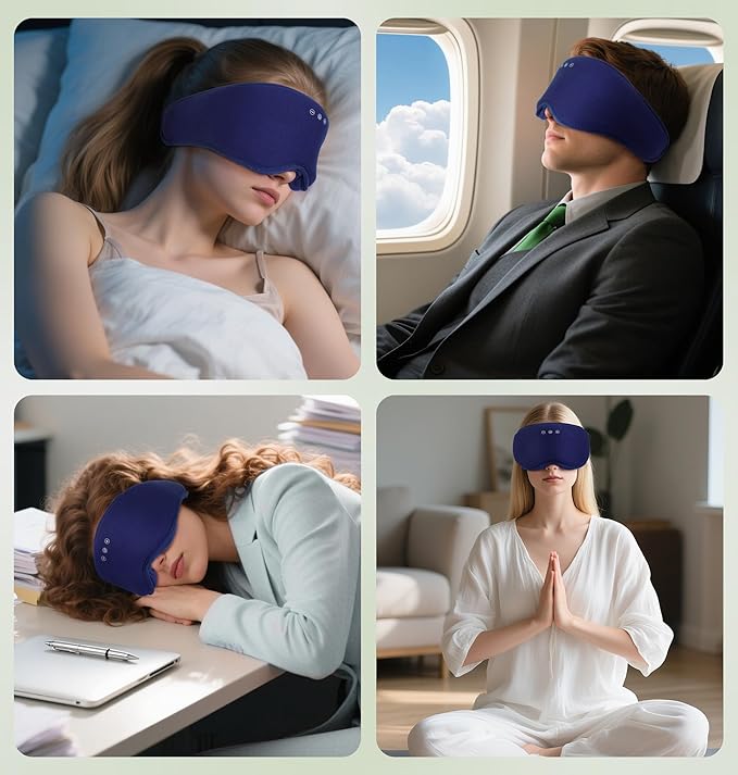LC-dolida Bamboo Cotton Bluetooth Sleep Mask, 2 in 1 3D Soft Sleep Mask with Sleep Headphones, Sleep Eye Mask with Timming Setting, Blackout Sleeping Mask for Side Sleepers, Women Men, Navy