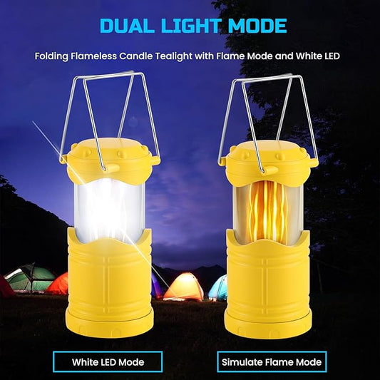 Lichamp 4 Pack LED Camping Lanterns, Collapsible Flameless Candles Tea Lights, Portable Battery Powered Camping Lights Emergency Supplies Kit, Yellow
