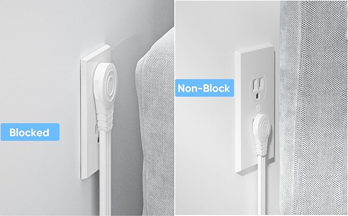 Power Strip Surge Protector, Olcorife Ultra Thin Flat Plug Extension Cord 5ft, 6 Outlets 3 USB Ports(1 USB C), 3 Sided Outlet Extender for Home Office Travel Dorm Room Essentials, White