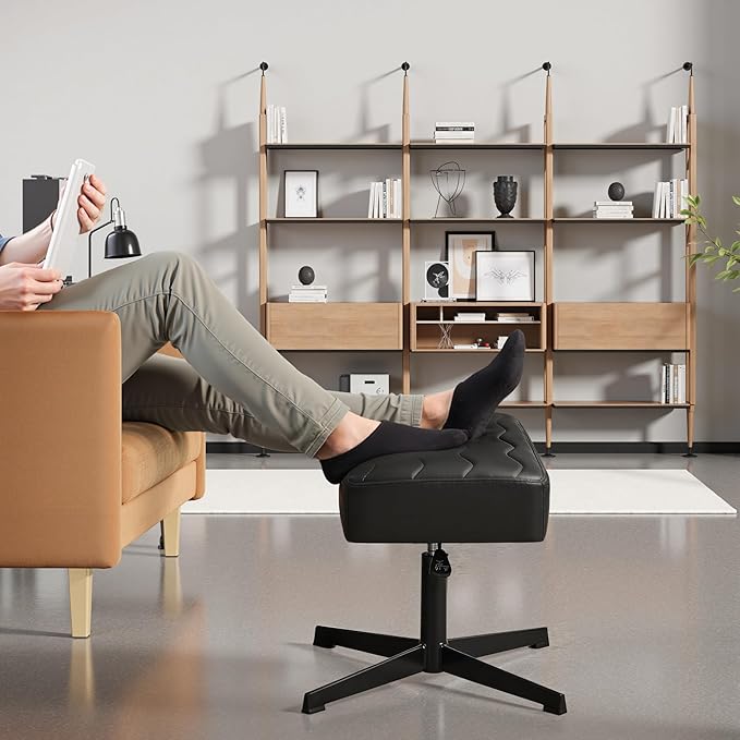 VECELO Under Desk Footrest, PU Ergonomic Foot Rest with Comfort Padding, Height Adjustable for Relieving Leg Pain, Stiffness, Black