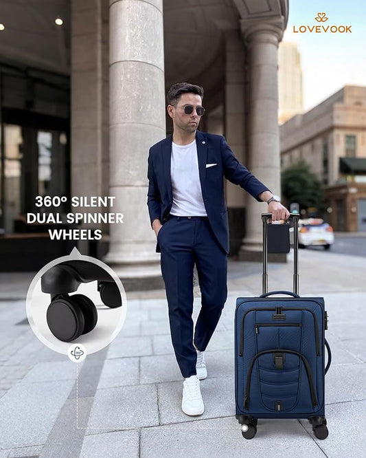 Carry On Luggage 22x14x9 Airline Approved, 22-Inch Suitcases with Spinner Wheels, Softside Carry-on Luggage with TSA Lock for Men Women Business Trip, Lightweight Large Capacity Luggage for Travel