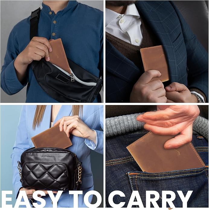 Retro Travel Genuine Leather Passport Holder with Folding Wallet Design
