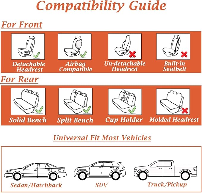 Coverado Universal Seat Covers Front, 2-Pack Universal Seat Covers for Cars, Waterproof Nappa Leather Car Seat Covers with Head Pillow, Auto Protectors Fit for Most Sedans SUV Pick-up Truck-Beige