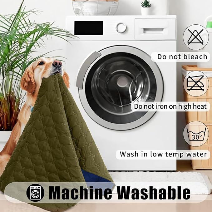 Smiry Waterproof Dog Bed Cover Blanket, Soft Reversible Pet Blanket, Washable Leakproof Cats Dogs Couch Cover for Sofa, Couch, Furniture, Plaid (82x120 Inch, Green/Navy)