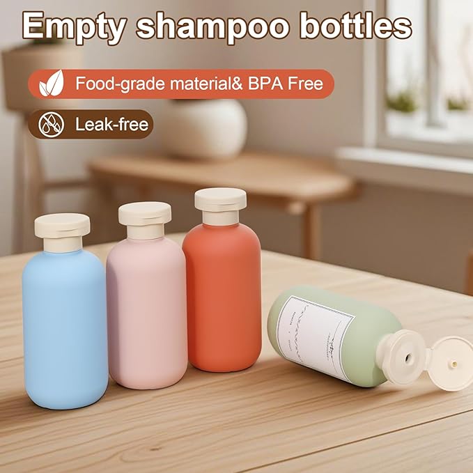 ASEVAT 6.7oz Plastic Refillable Travel Shampoo Bottles, Empty Travel Shampoo and Conditioner Bottles Reusable, Leak Proof Travel Size Shampoo Bottle, Hand Soap Dispenser for Vacation, Gym, Lotion