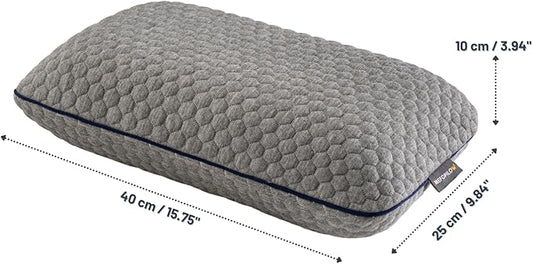 Memory Foam Travel Pillow with Washable Cover & Carry Bag – Compact, Soft & Breathable Neck Pillow for Airplane, Camping & Car (Gray- with Extra Gray Cotton Cover, 15.7x9.8x3.9 inches)