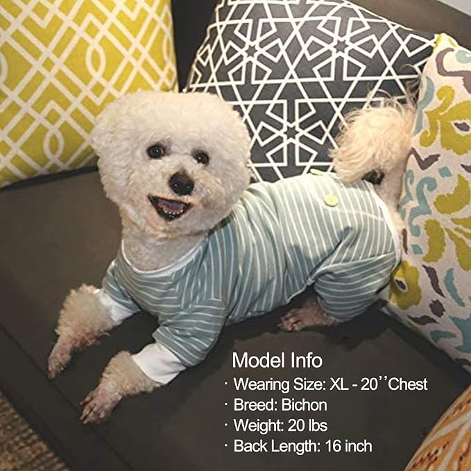 KYEESE Dog Pajamas Stretchable 4 Legs Doggie Jammies Striped Jumpsuit Lightweight Onesie Puppy Pajamas Cozy Outfit Comfortable Dog Clothes Hair Shedding Cover Pet Sleepwear, Green Striped, Medium