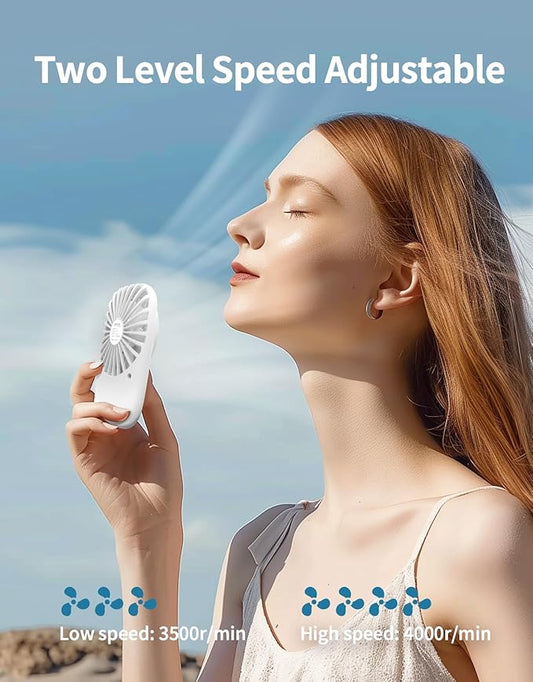 Aluan Handheld Fan Mini Fan Powerful Small Personal Portable Fan Speed Adjustable USB Rechargeable Cooling for Kids Girls Boys Woman Home Office Travel, White