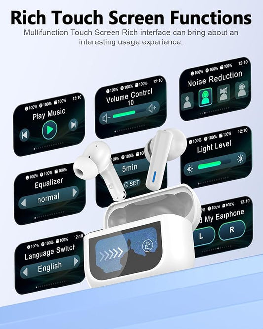 ZIUTY Wireless Earbuds Bluetooth Headphones, ANC/ENC Noise Cancelling, Ear Buds with Multifuntional Touch Screen, 40H Stereo Sound for Sports, IPX7 Clear Calls, 5 EQ for iOS Android (White)