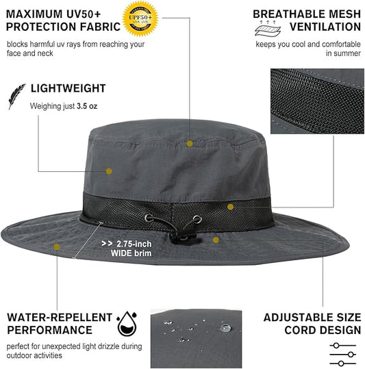 Oversized XL XXL Waterproof Sun Hat for Big Heads Mesh Bucket Hat Wide Brim Adjustable Packable Hiking Beach Fishing