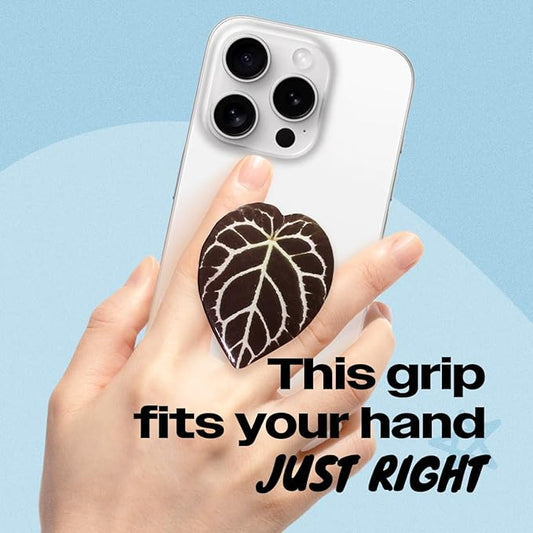 OnTheGrip Cute Acrylic Tropical Leaf Design Collapsible Expandible Mobile Phone Grip Stand Holder for Smartphone Tablet Cell Phone Accessory (Crystallinum Dark)