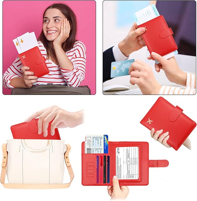 Melsbrinna Rfid Passport Holder for Travel women/Men, Cute Passport Wallet Rfid Blocking Card Slots, Rfid Passport Cover/CaseTravel Wallet, Passport Book Holder (1, Red2)