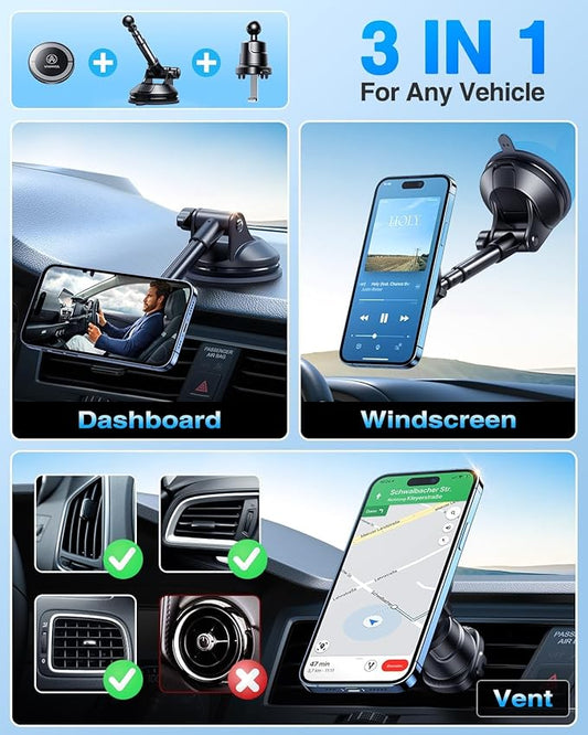 ăMilitary-GradeăVANMASS for MagSafe Car MountăUpgraded Strongest Magnetic&SuctionăPhone Holder Cell Stand for Dashboard Windshield Vent, Tesla Truck Cradle for iPhone 17 Pro Max 16 15 14 13 12 Android