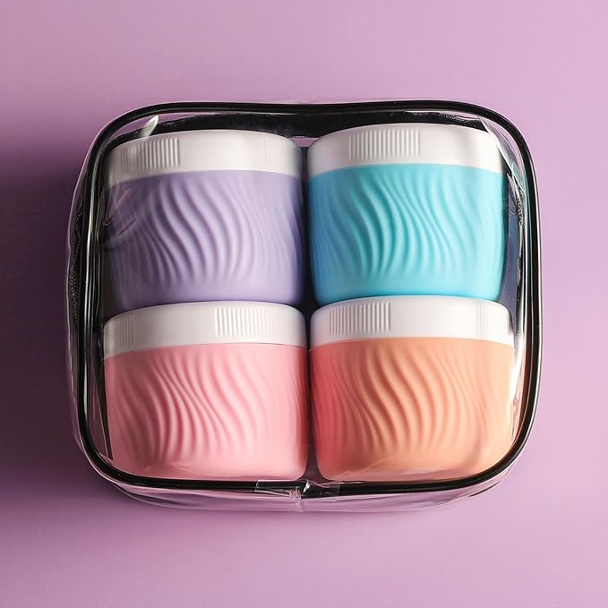 Travel Containers for Toiletries, Silicone Cream Jars BPA-Free, TSA Approved 3oz Travel Size Containers, Leak-proof Portable Size Silicone Jars with Lid for Face Hand Body Cream (4 Pack)