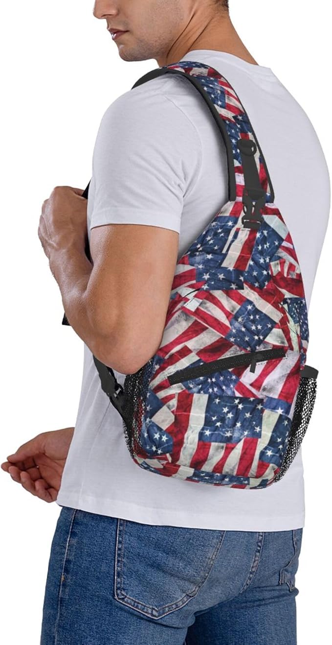 GJXFLSY American Flag Pattern Sling Backpack Crossbody Bag Casual Chest Bags Travel Hiking Daypack Shoulder Bag for Women Men
