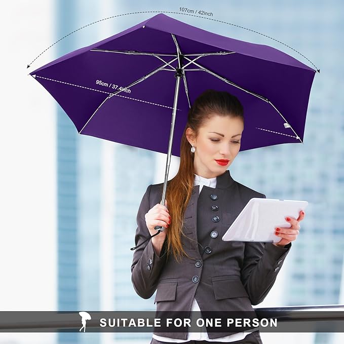 LEAGERA Compact Travel Umbrella for Purse - Flat Handle, Waterproof for Light Rain