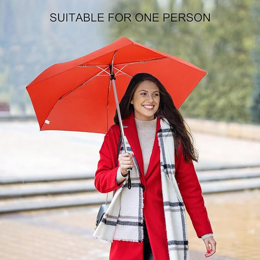LEAGERA Compact Travel Umbrella for Purse - Flat Handle, Waterproof for Light Rain