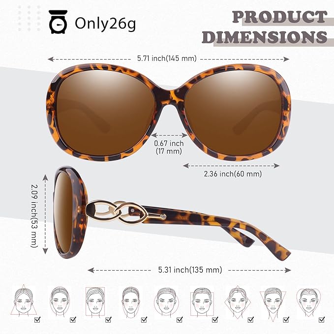 Sunier Sunglasses Womens Polarized Trendy Oversized Sun Glasses Fashion Ladies Shades 100% UV400 Protection S85