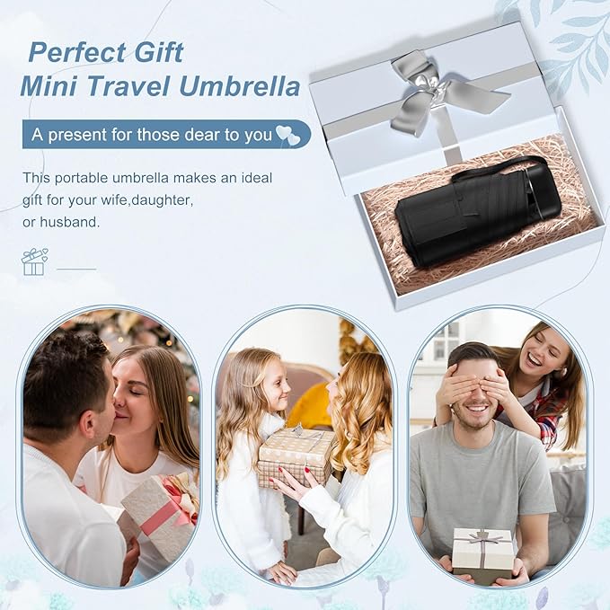 Mini Umbrella for Travel - Waterproof Portable Folding Umbrella Flat Compact Lightweight Small Umbrellas for Pocket Purse