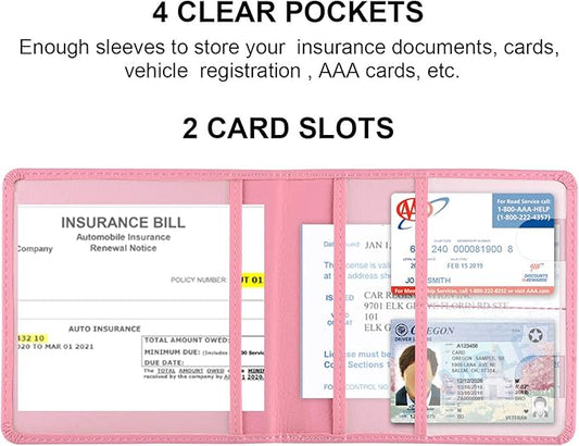 Cacturism Car Registration and Insurance Holder, Vehicle Glove Box Car Organizer,Women Interior Car Accessories Case for Cards, Essential Document, Driver License, Pink