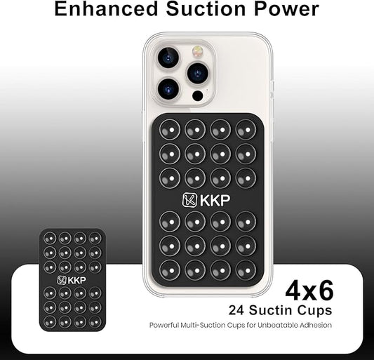 KKP Classic MAX - Silicone Suction Phone Case Adhesive Mount - Hands-Free, Strong Grip Holder for Selfies and Videos - iPhone and Android Compatible - 2.6″ x 3.9″
