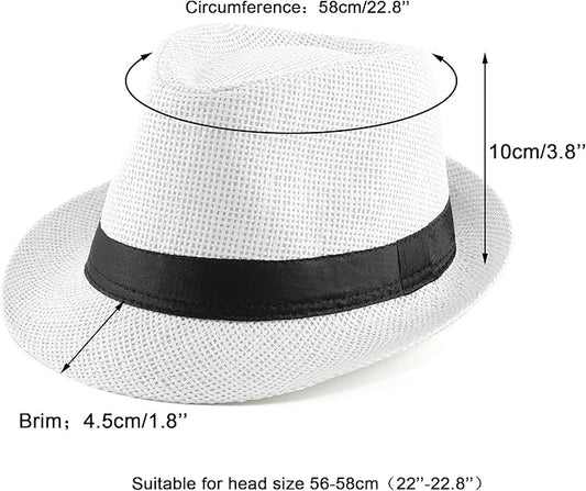 FALETO Unisex Summer Panama Straw Fedora Hat Short Brim Beach Sun Cap Classic