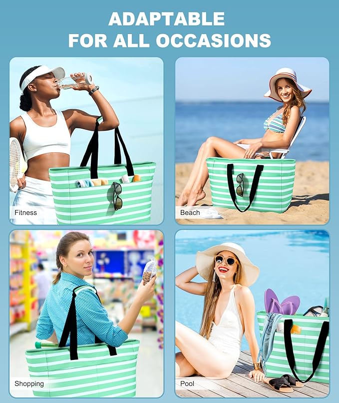 Extra Large Beach Bag Waterproof Beach Totes Bags for Women, Lightweight Foldable Pool Bag with Zipper Wet Compartment